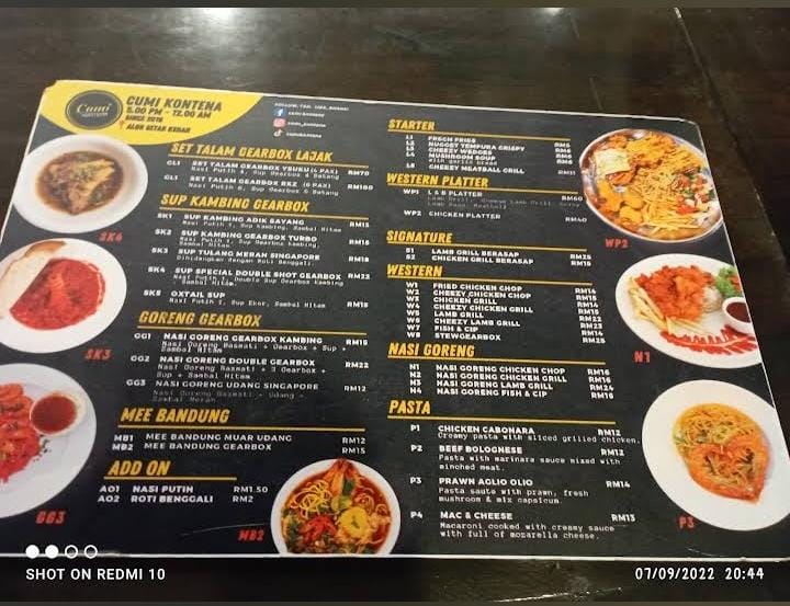 cumi kontena menu prices