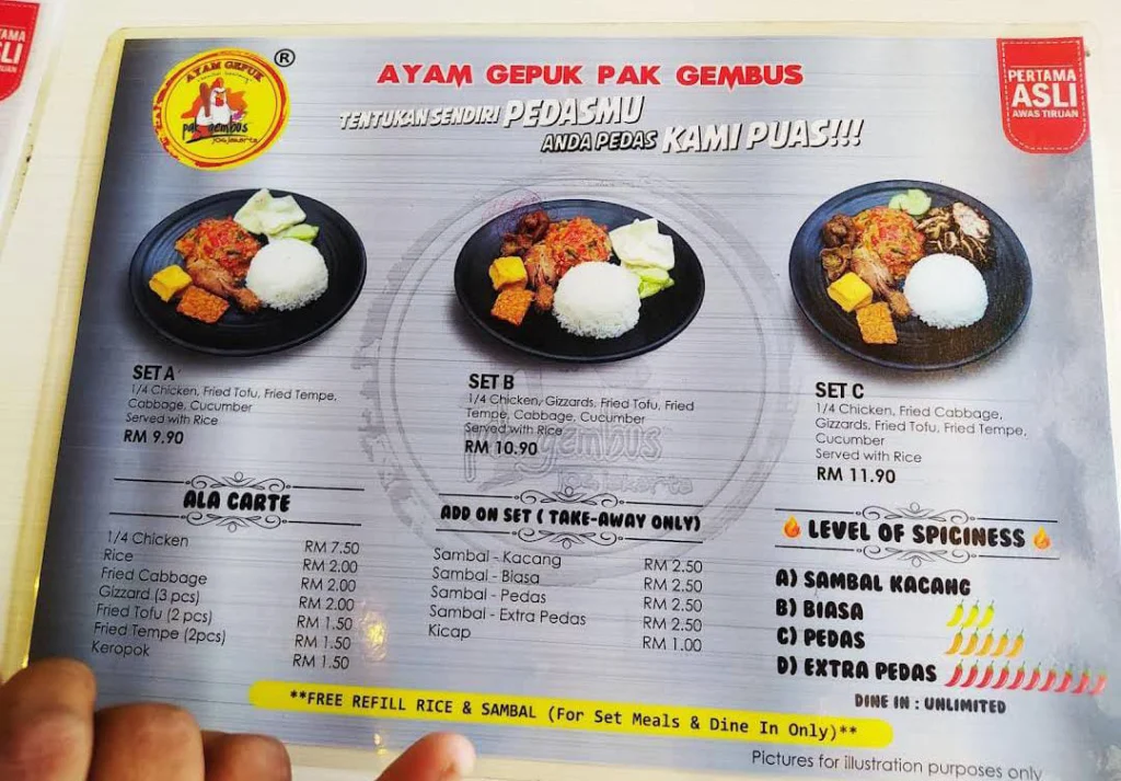 Ayam Gepuk Pak Gembus Menu Malaysia Harga Dikemaskini 2024