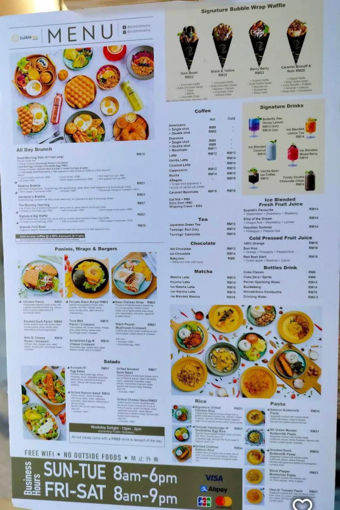 all items Bubblebee Menu