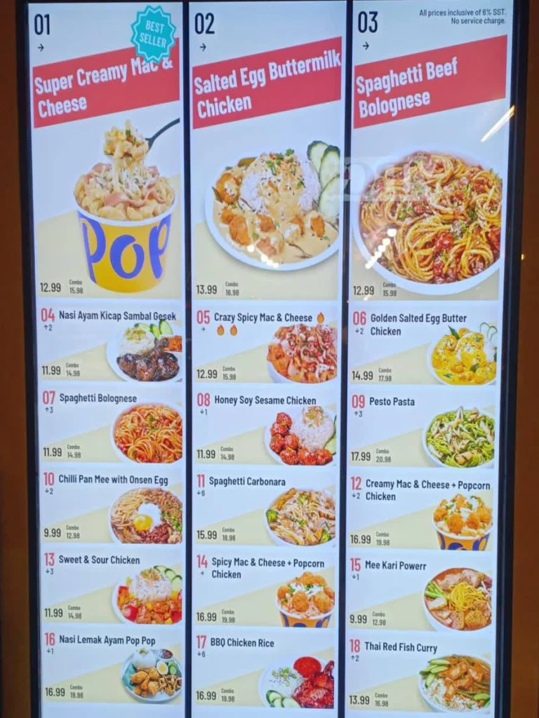 Pop Meals Menu PRICES