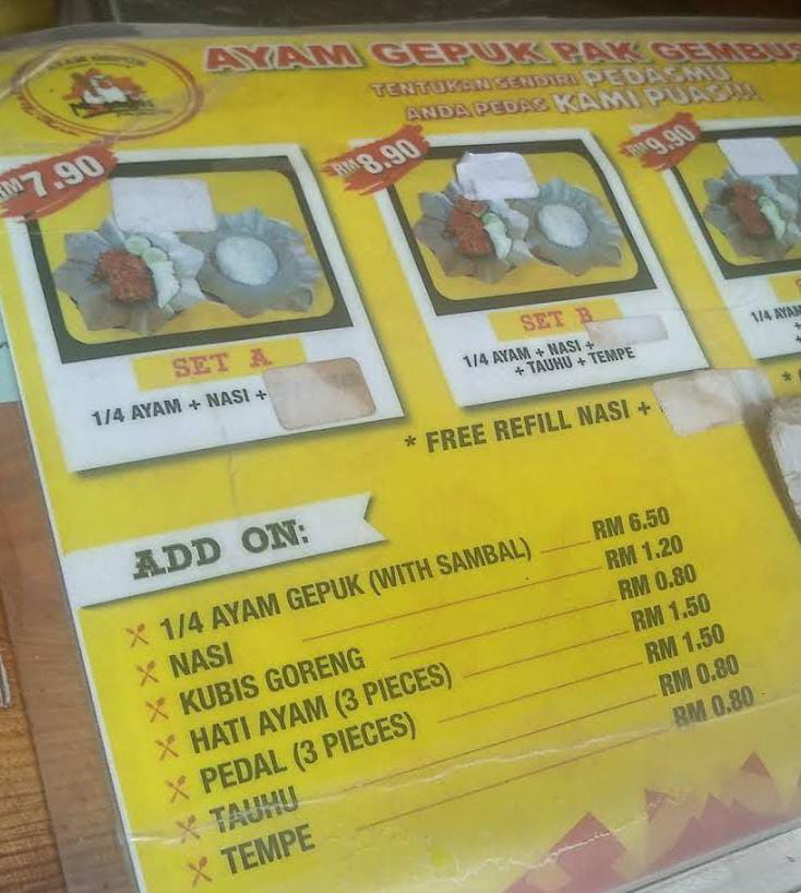 Ayam Gepuk Pak Gembus Menu prices