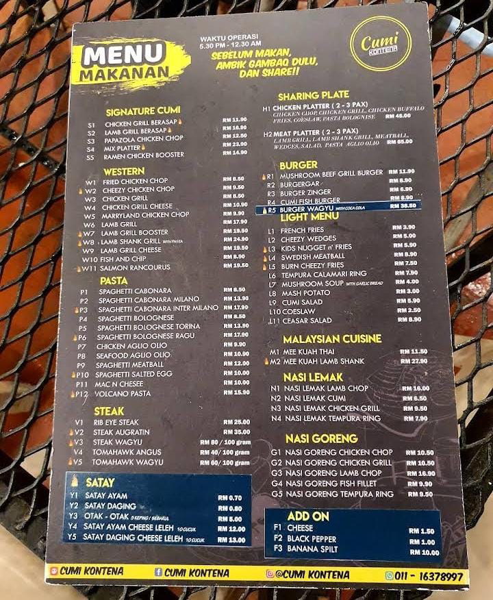 cumi kontena makanan menu prices