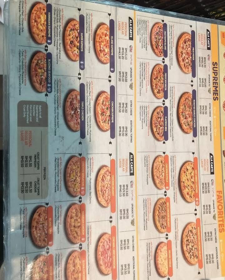 pizza hut fastfood menu prices