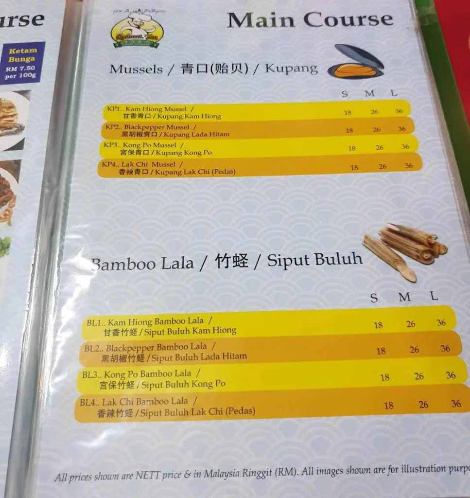 Restoran Rahmat Tan Menu PRICES