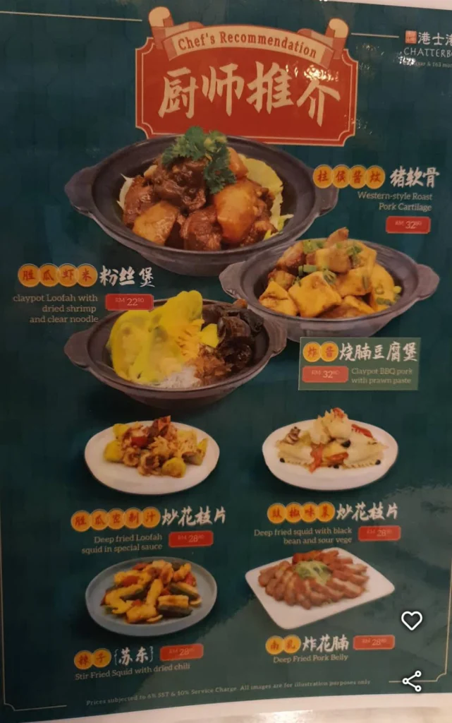 recoomended Chatterbox Menu