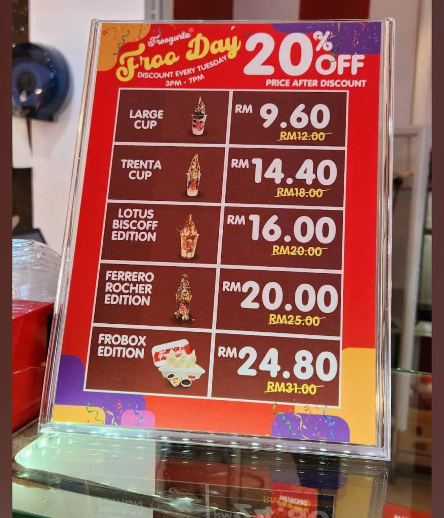 Froogurtz menu prices