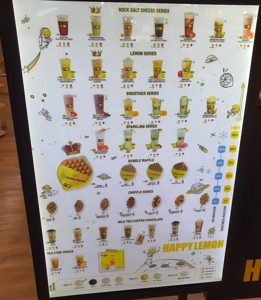 HAPPY LEMON MENU prices