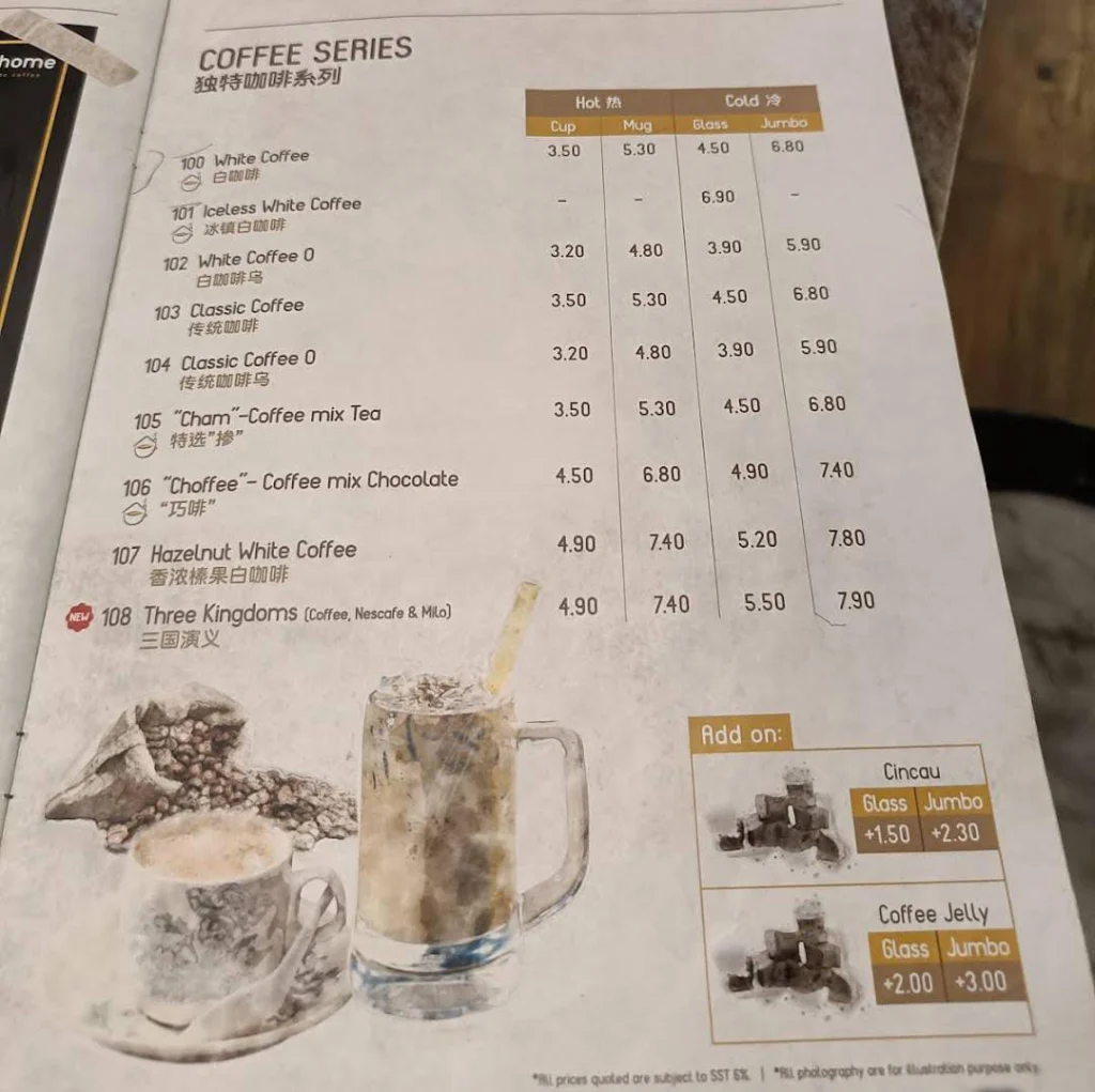 Kopi Home hot Menu