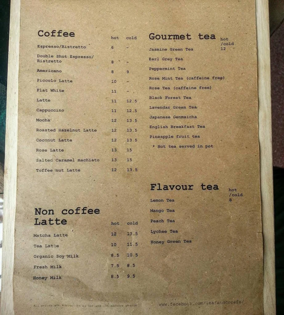 coffee LEAF & CO. MENU