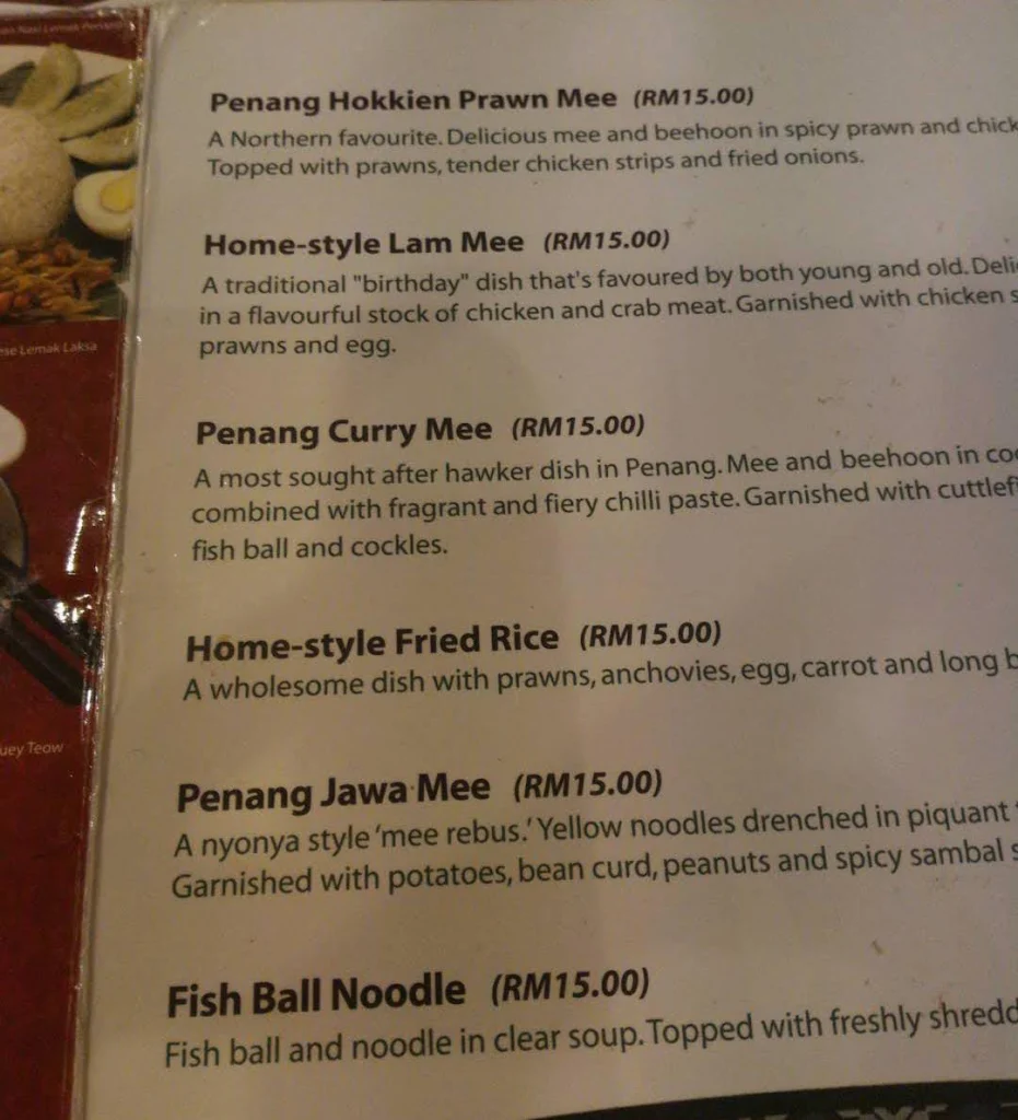 Little Penang Kafe speacial Menu