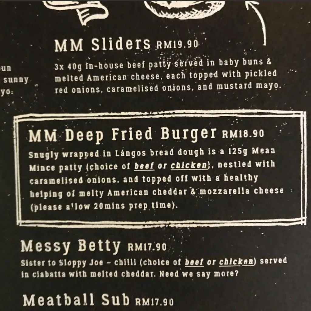 Mean Mince items Menu