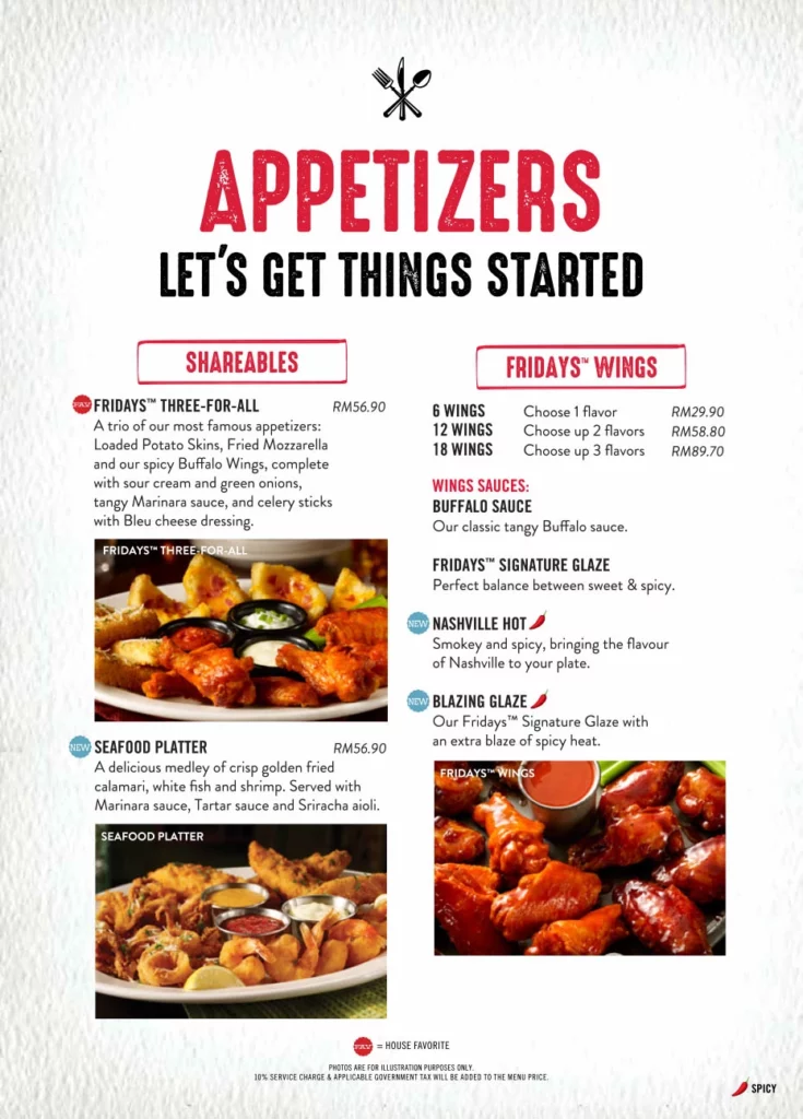 TGI Fridays appetizers Menu