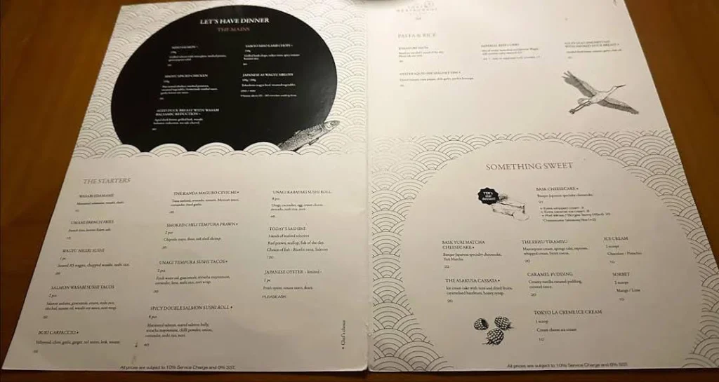 The Tokyo Restaurant malaysia Menu