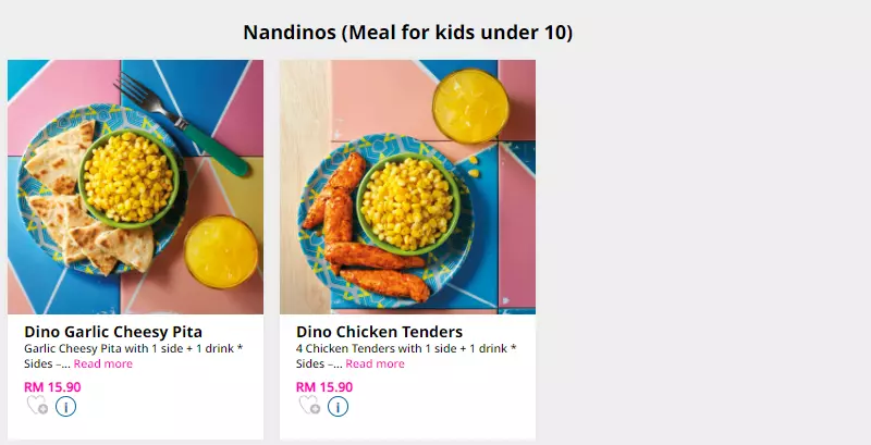 kids at Nando’s Menu