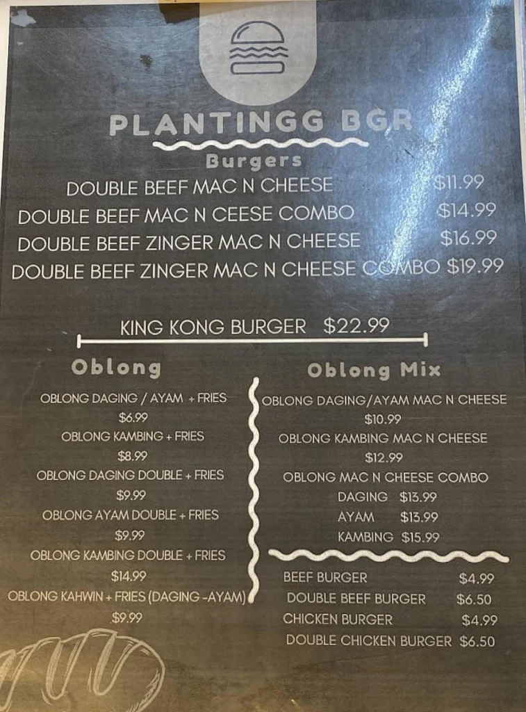 Plantinggg Burger menu price