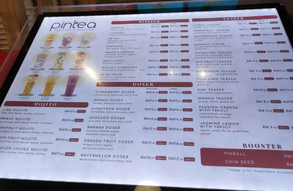 Pin Tea Menu prices