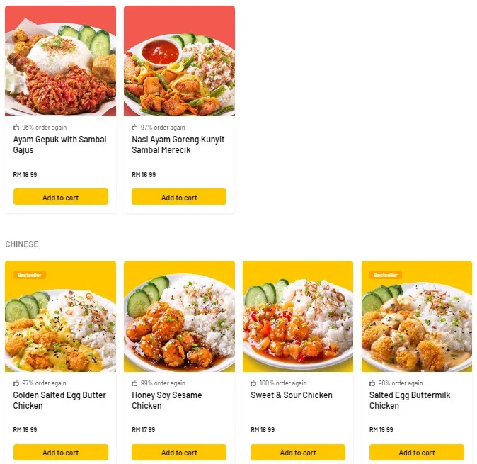 Chinese & Malay Menu Pop Meals 