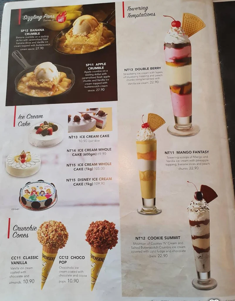 Swensen’s Menu PRICES