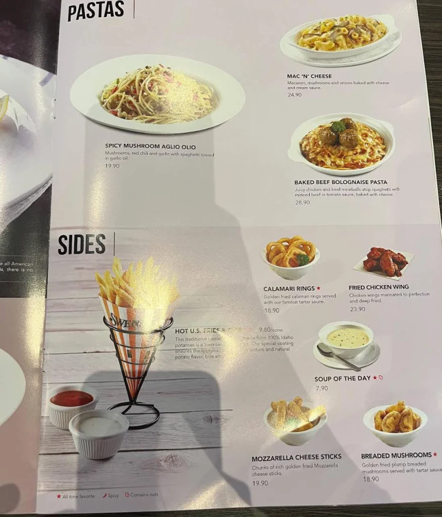 Pasta Swensen’s Menu