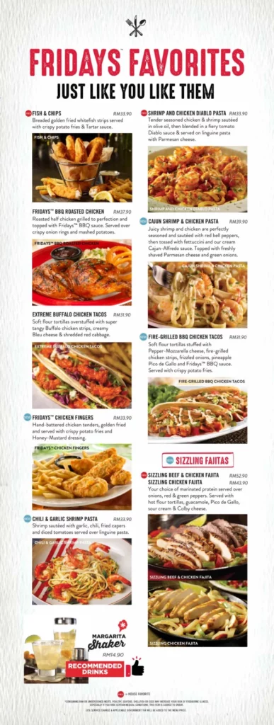 TGI Fridays fvrt Menu