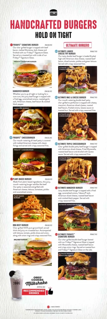 TGI Fridays burger Menu