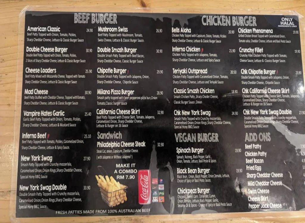 Burger on 16 Menu items