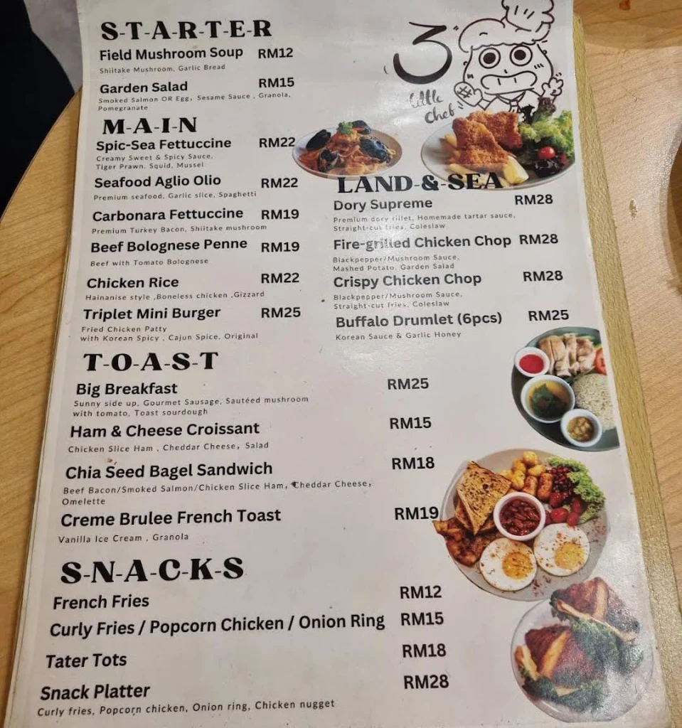 3 Little Chef Menu prices