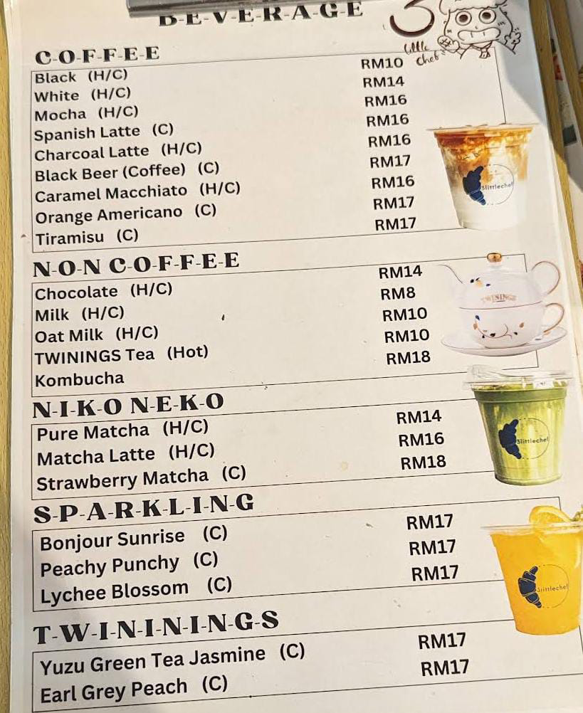 3 Little Chef drinks menu