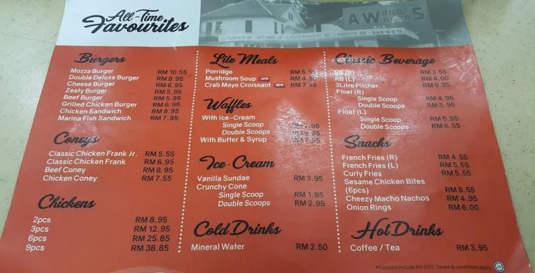 Harga menu A&W