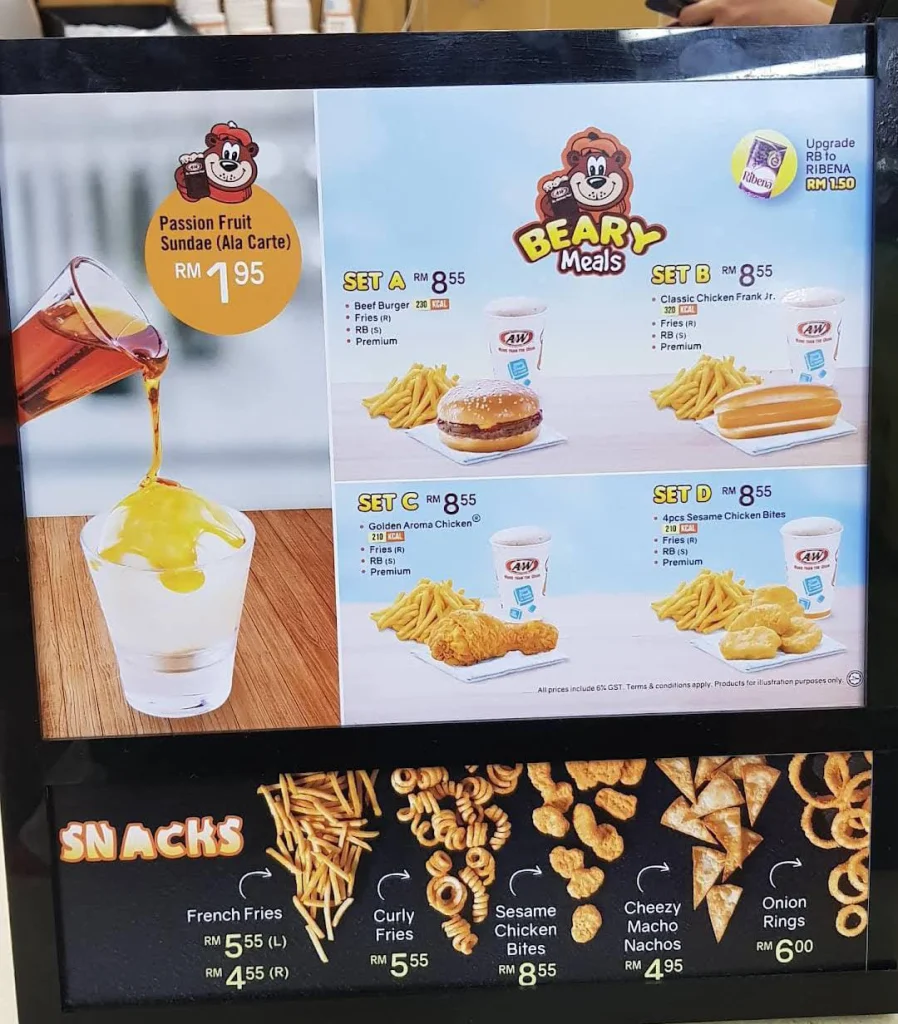 A&W snacks and kids menu