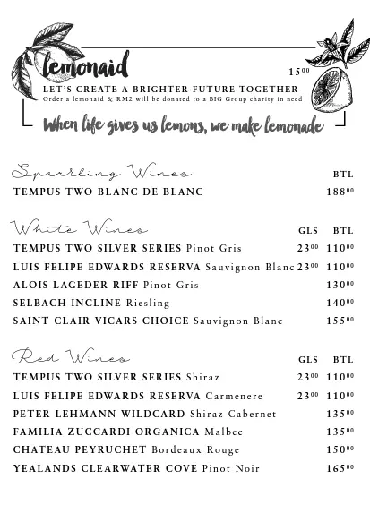 Ben’s lemonaid Menu