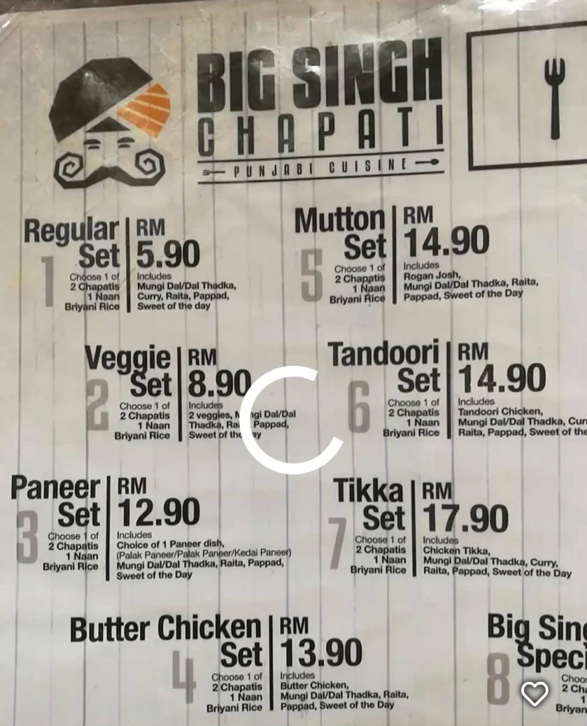 Big Singh Chapati Menu prices