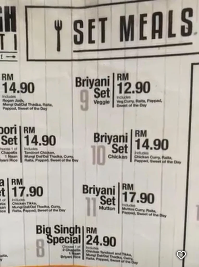 biryani at Big Singh Chapati Menu