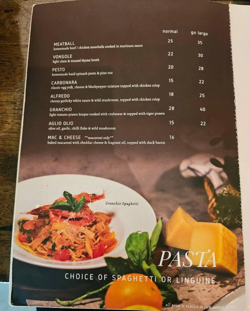 Pasta Bucolic Cafe Menu