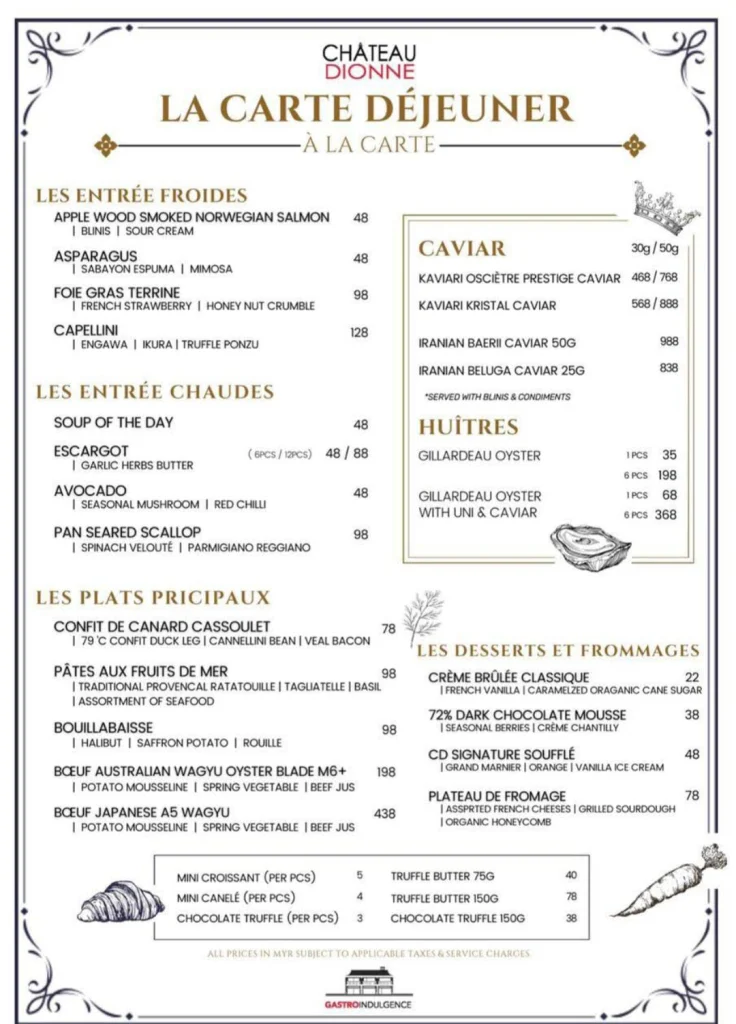 Chateau Dionne Menu Prices