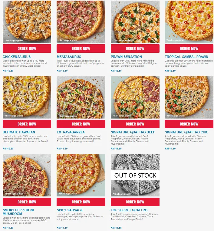 DOMINO’S MENU prices