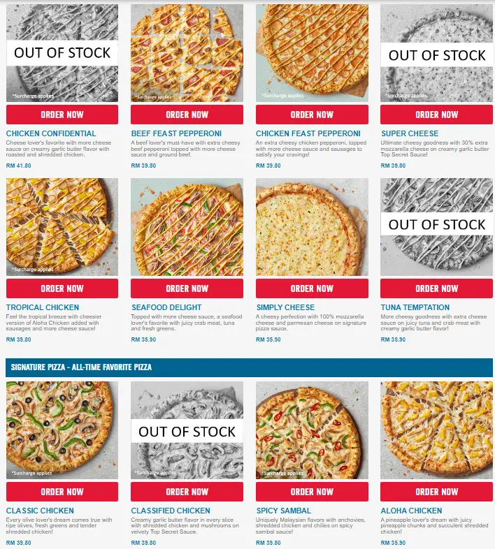 DOMINO’S SPECIALTY PIZZA MENU