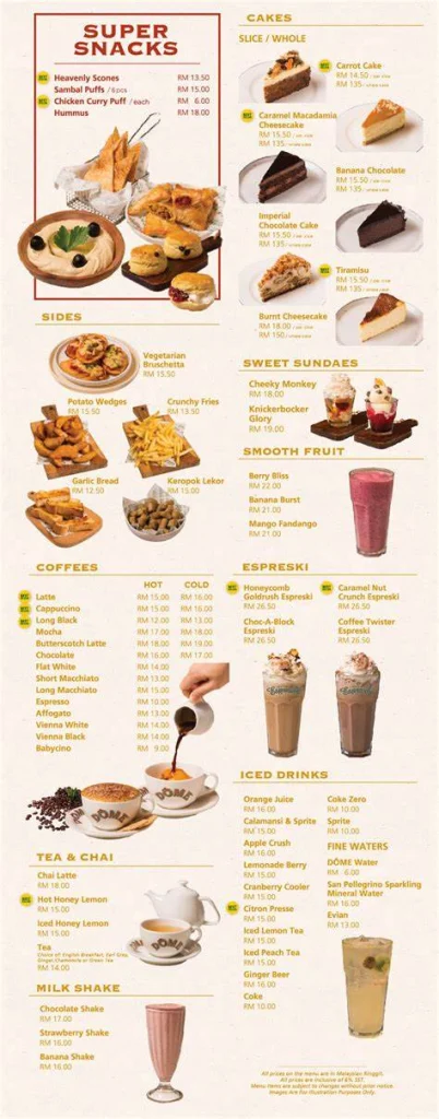 Dome Cafe drinks Menu Malaysia