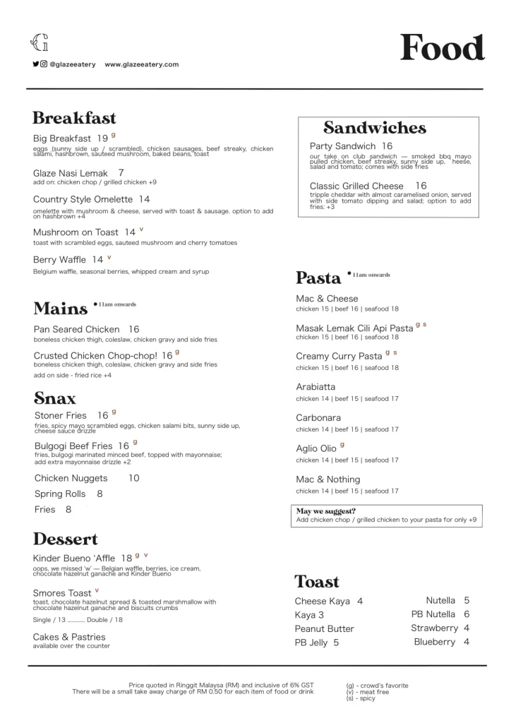 Glaze Eatery Menu Prices