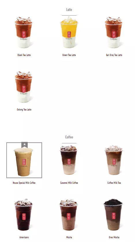 Gong Cha DRINKS Menu 