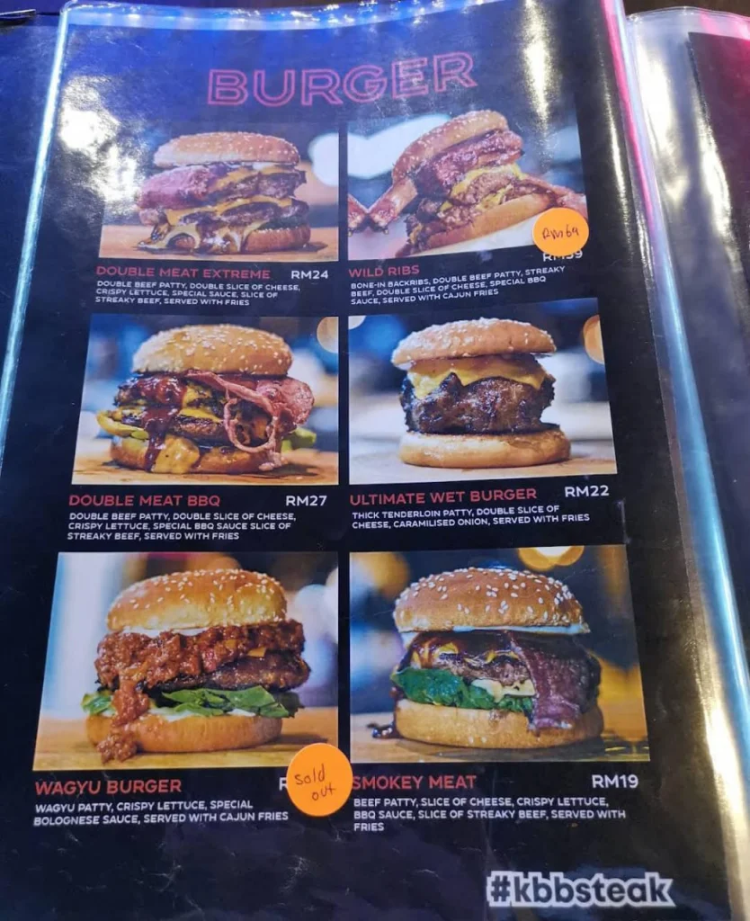 KBB BURGER & STEAK Menu Prices