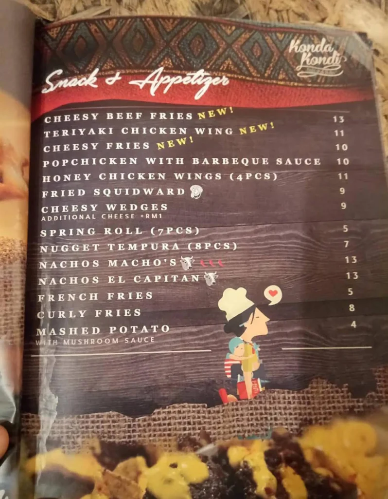 Konda Kondi Cafe Menu