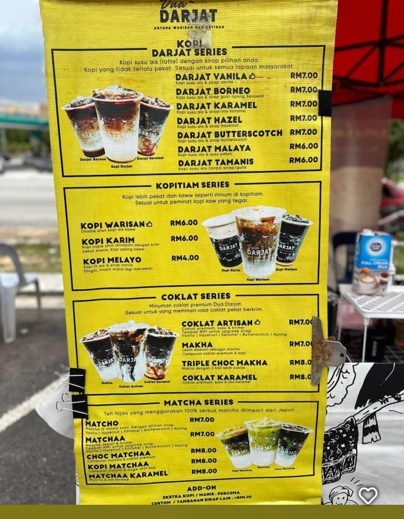 Kopi Dua Darjat menu prices