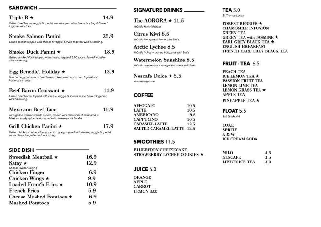 arora menu ITEMS