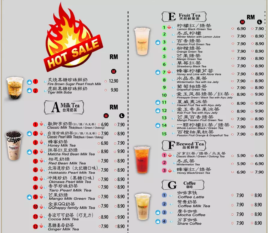 SHARETEA MENU beverages