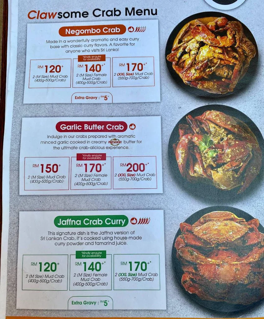 THE LANKAN CRABS MENU ITEMS 