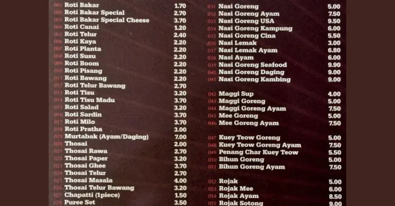 Harga menu Mamak