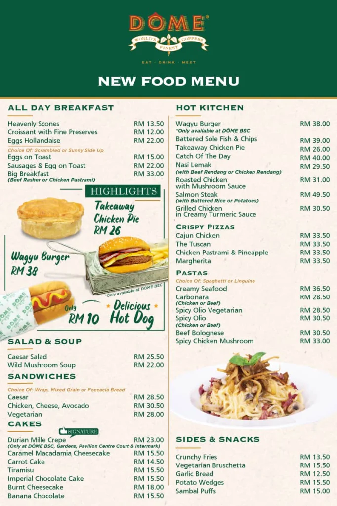 Dome Cafe Menu items