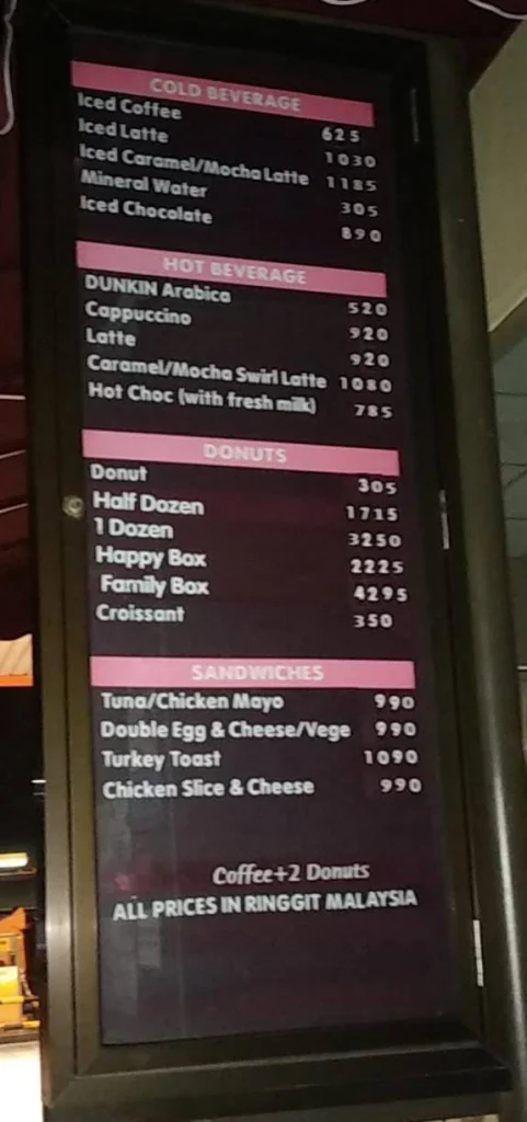 Dunkin’ Donuts all Menu