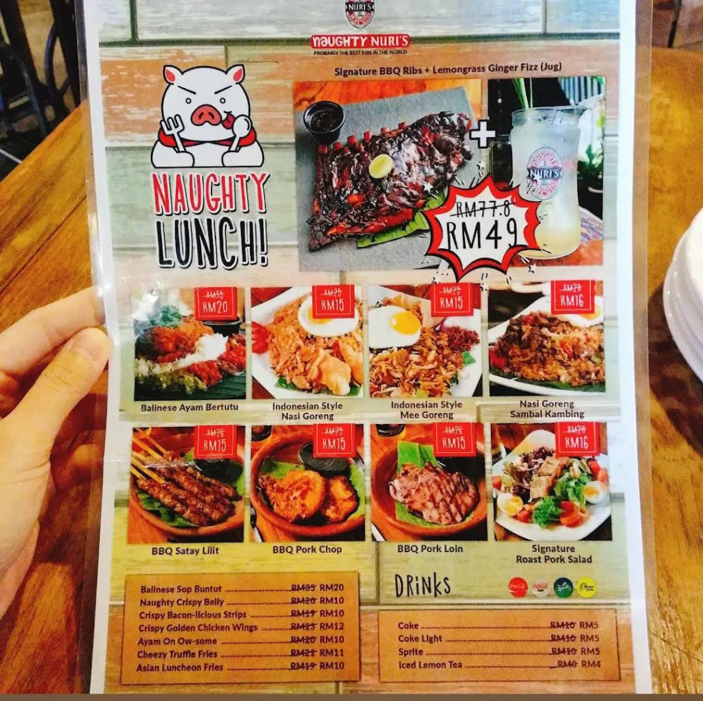 lunch menu at Naughty Nuri Menu